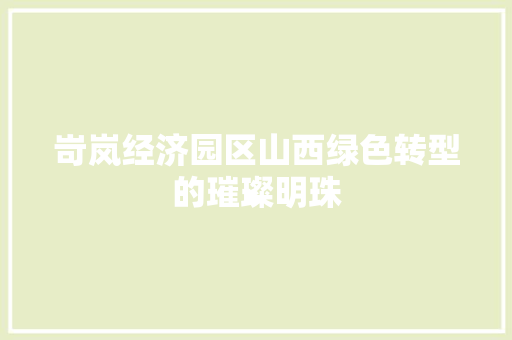 岢岚经济园区山西绿色转型的璀璨明珠 岢岚经济园区山西绿色转型的璀璨明珠
