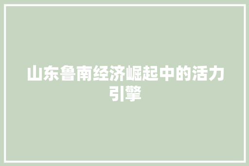 山东鲁南经济崛起中的活力引擎 山东鲁南经济崛起中的活力引擎