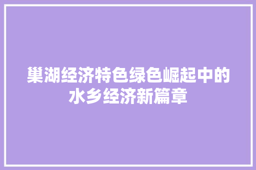 巢湖经济特色绿色崛起中的水乡经济新篇章 巢湖经济特色绿色崛起中的水乡经济新篇章